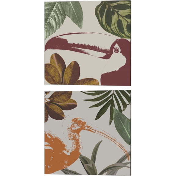 Great Art Now Graphic Tropical Bird B by Annie Warren 2 Piece Canvas Art Set Each 14W x 14H