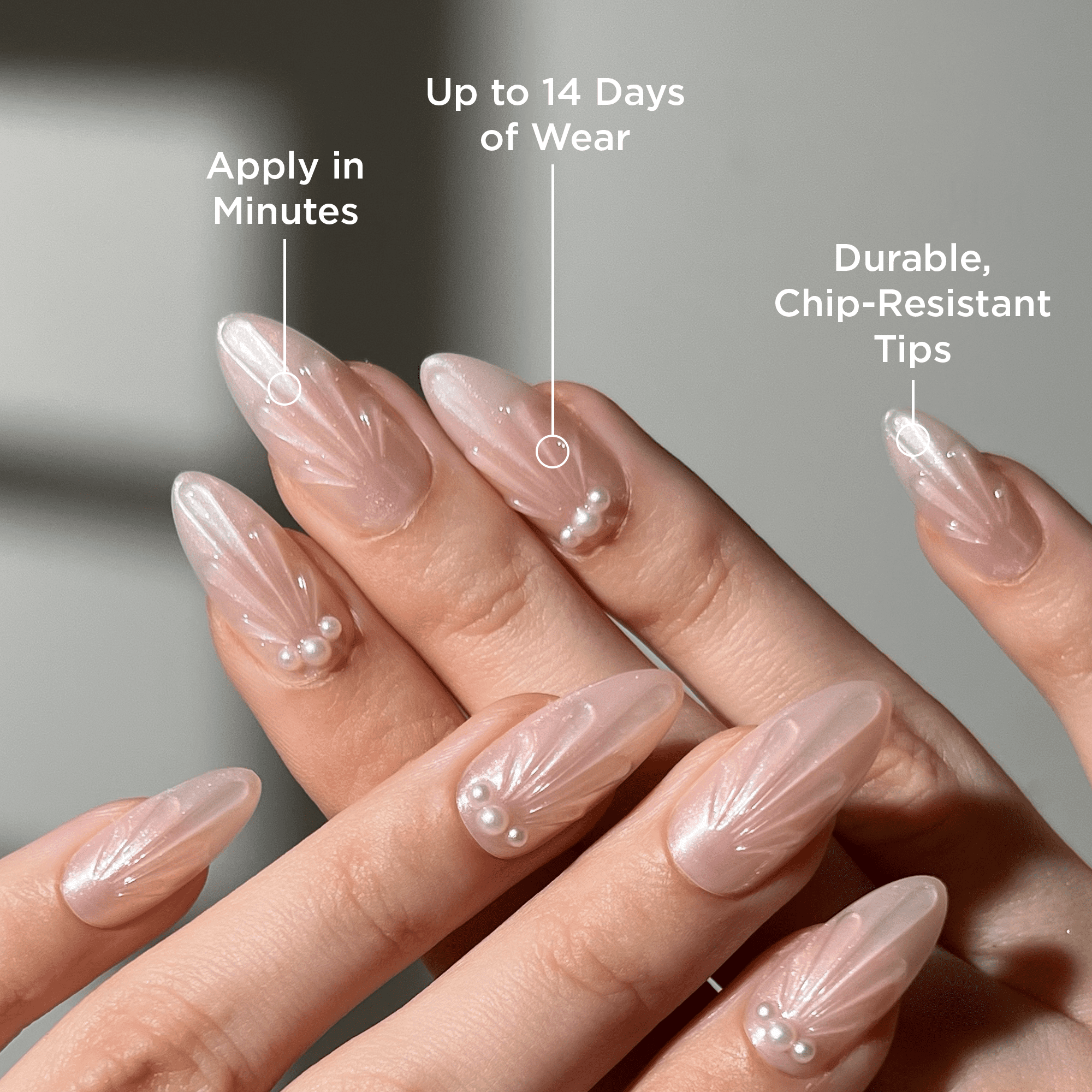 PaintLab Medium Almond Press On Nails 3D, Glazed Seashell, Nude, 30 Count