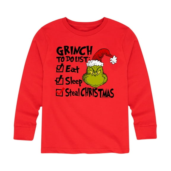 Dr. Seuss The Grinch - Christmas - To Do List: Eat, Sleep, Steal - Toddler & Youth Long Sleeve Graphic T-Shirt
