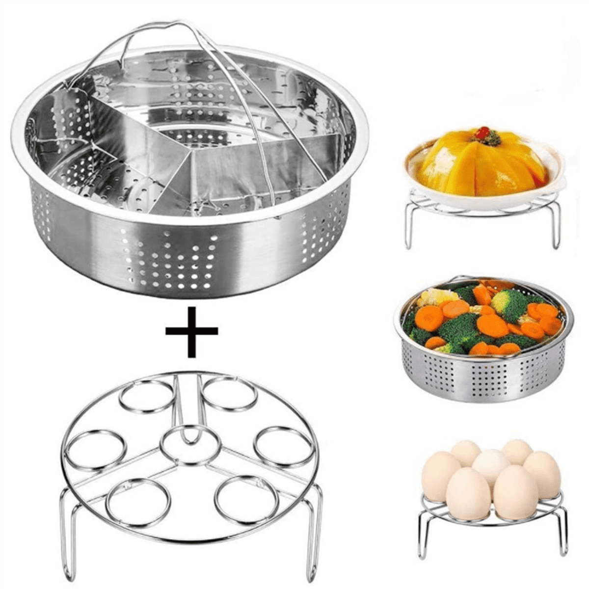 6Pcs/Set Pressure Cooker Accessories Stainless Steel Basket with Egg Steamer Rack, Divider for Kitchen Cooking
