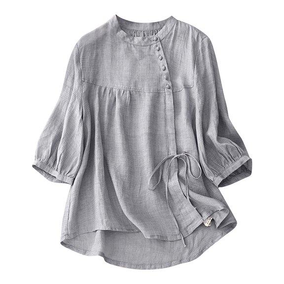 LEAVINGSUO 2026 Fall Womens Tops Plus Fashion Women Casual Long Sleeve Round-Neck Cotton Irregular Tops Blouse