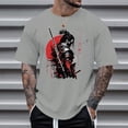 thumbnail image 2 of TrendOFT Summer Shirts for Men Japanese Samurai Sword Graphic Print 100% Cotton Short Sleeve Crew Neck Loose Mens Tops Grey XXL, 2 of 6