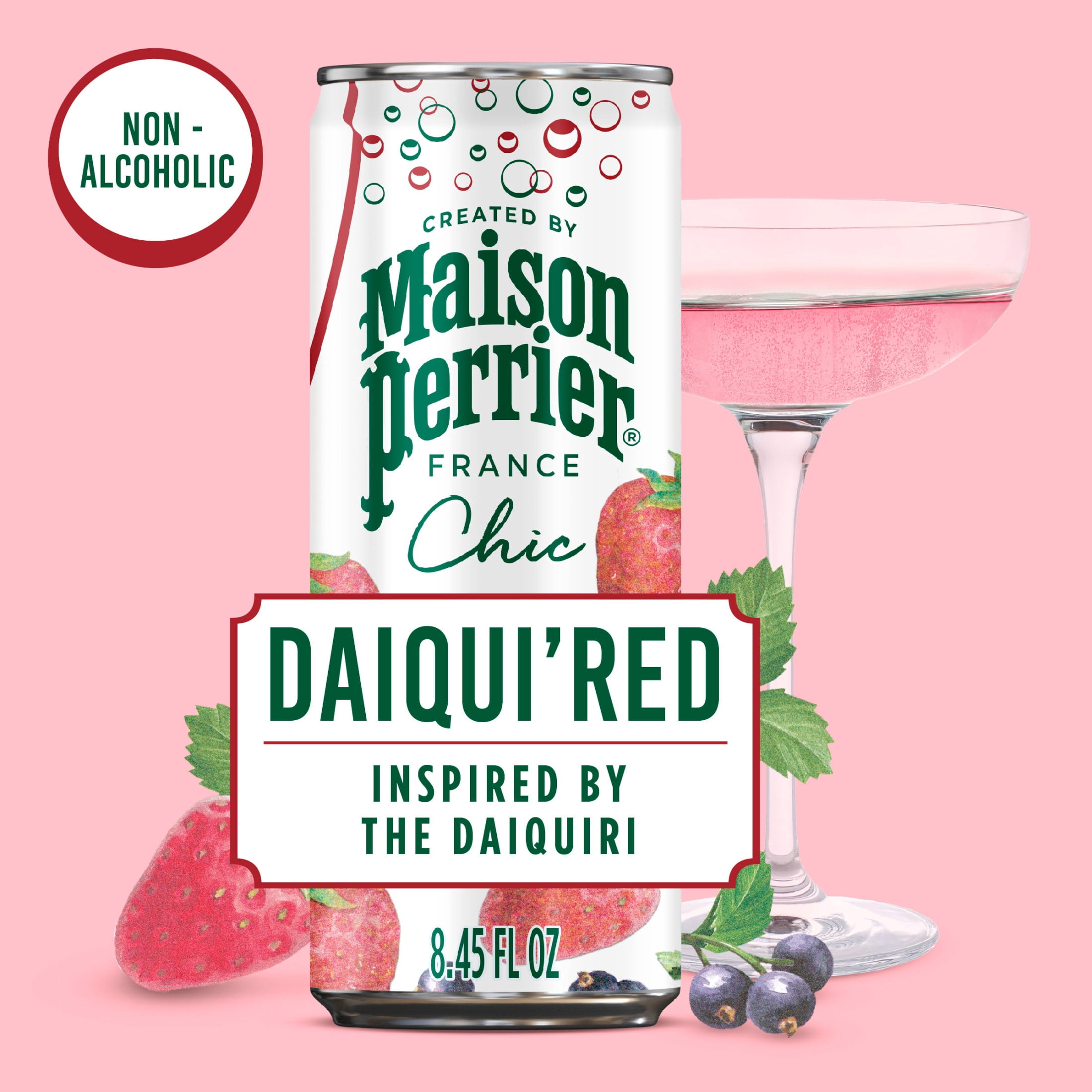 Maison Perrier Chic Mocktails, Daiqui'Red Strawberry and Red Fruits Inspired Non-Alcoholic Cocktail Mixers, 24 Pack