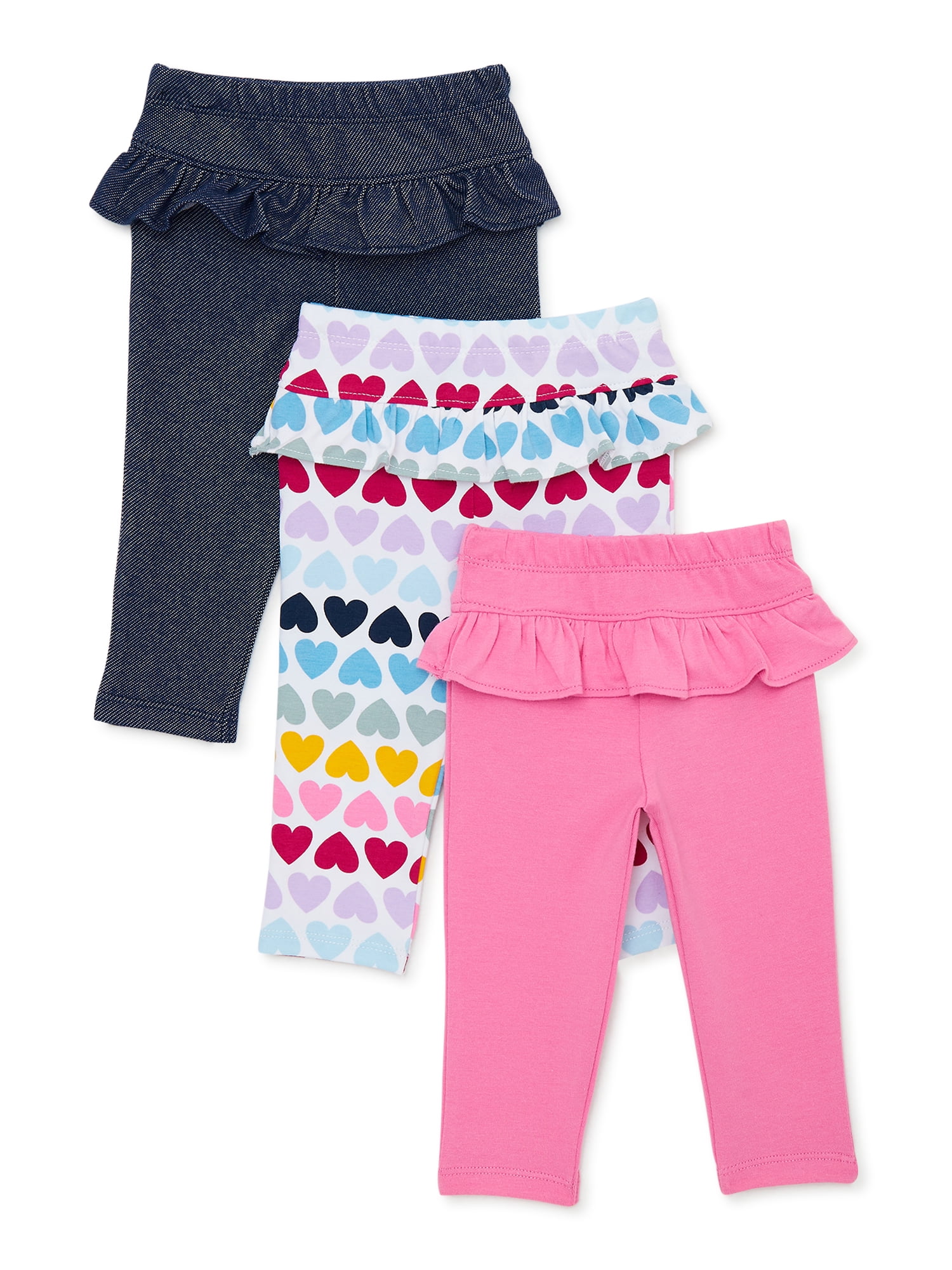 Baby Girls Infant Toddler 2 Pack Soft Leggings Jeggings Trouser Pants With Frill 