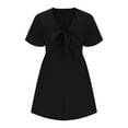thumbnail image 4 of YYDGH Women's Elegant Peplum Tops V Neck Tie Front Short Bell Sleeve Shirts Tops Blouse Black S, 4 of 6