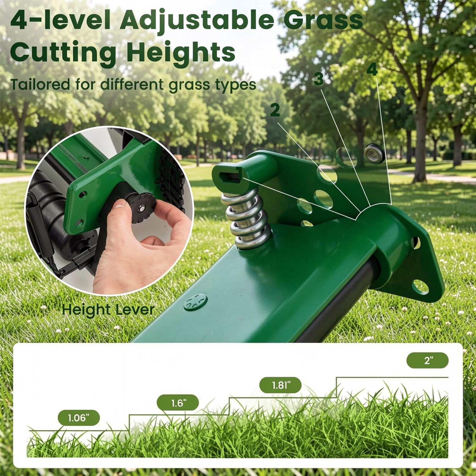 Biotree 14 Inch Push Lawn Mower with 5 Steel Blades and Grass Catcher Bag-Green Manual Reel Eco-Friendly