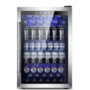 Auseo 150 Can Beverage Refrigerator Cooler with Stainless Steel Frame,Drink Fridge with Glass Door & Handle for Home