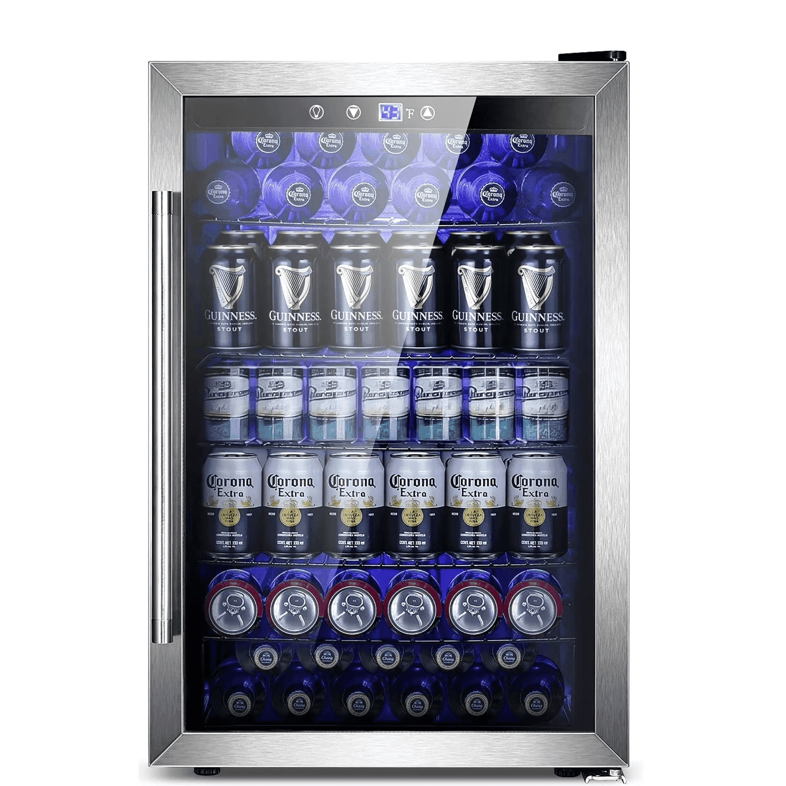 Auseo 150 Can Beverage Refrigerator Cooler with Stainless Steel Frame,Drink Fridge with Glass Door & Handle for Home