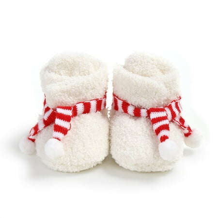 

Newborn Winter Shoes Christmas Striped Scarf Baby Boots Warm Flats Casual Walking Shoes for Toddler Infant