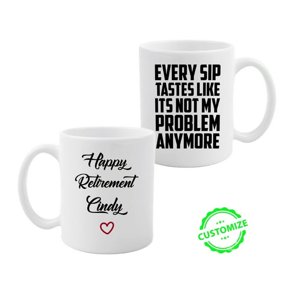 Customizaholic Personalized Mugs With Names, Retirement Mugs, Retired Mug, Retirement Cup, Retirement Gifts, Gift For Coworker