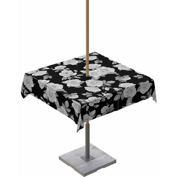Hokiten Outdoor Tablecloths with Umbrella Hole & Zipper, Black Floral 60x60 Inch Square Tablecloths, Farmhouse Garden Flowers Botanical Waterproof Table Cloth, Patio/Pool/Picnic Table Covers