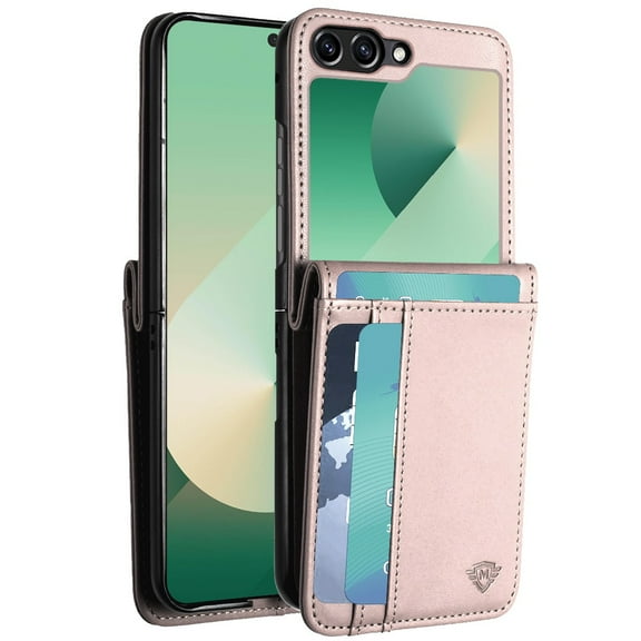 XPM for Samsung Galaxy Z Flip 7 Phone Case, Wallet Case PU Leather Back Storage with Card ID Slot, Pocket Holder, Hybrid Protective Cover for Galaxy Z Flip 7 (Rose Gold)