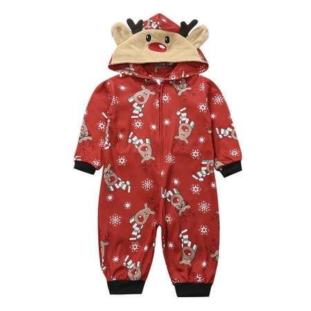 

Zukuco Christmas Newborn Baby Girl Boy Pajamas Unisex Reindeer Hoodie One Piece Jumpsuit Zipper Pjs