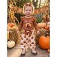 thumbnail image 5 of Cjfdfy Newborn Baby Girl Thanksgiving Fall Outfit Turkey Long Sleeve Romper Print Pants and Bow Headband 3pcs Infant Cute My First Thanksgiving Fall Winter Outfits 0-18M, 5 of 9