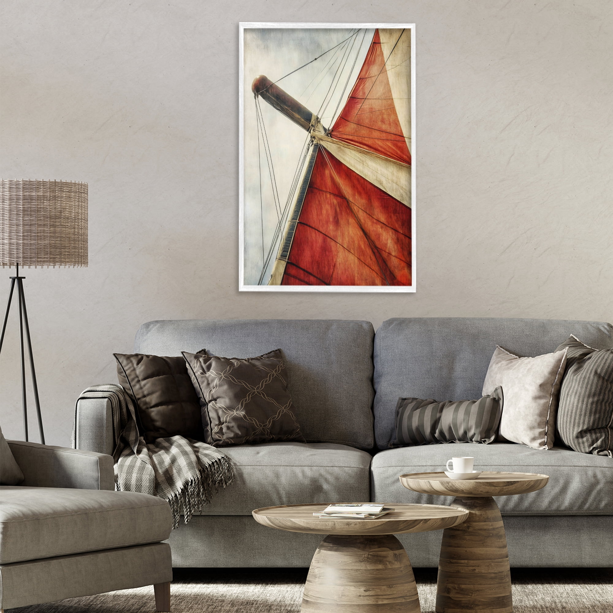 Stupell Industries Red Sail at Sea White Framed Giclee Art, design by Creative Studio