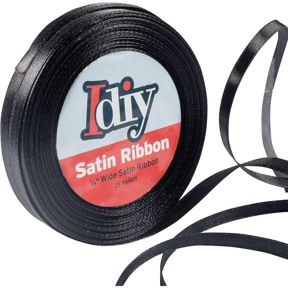 iDIY Satin Ribbon (1/4", 50 Yards) No Wire, DIY Arts & Crafts, Gift Wrapping Baskets, Wedding Decor, Sewing Projects, Party Decorative Embellishment, Hair Bows, Floral, Baby Showers, (Black)