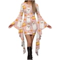 thumbnail image 2 of Womens Fall Halloween Dress Ghost Pumpkin Print Spooky Graphic Long Irregular Sleeve Crew Neck Flowy Dresses Blue 3 XXL, 2 of 5