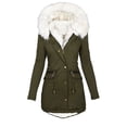 thumbnail image 4 of KIJBLAE Discount Fall Winter Coat for Women Thick Sherpa Fleece Lined Parka Winter Coat Long Pea Coat Outerwear Army Green XL, 4 of 5