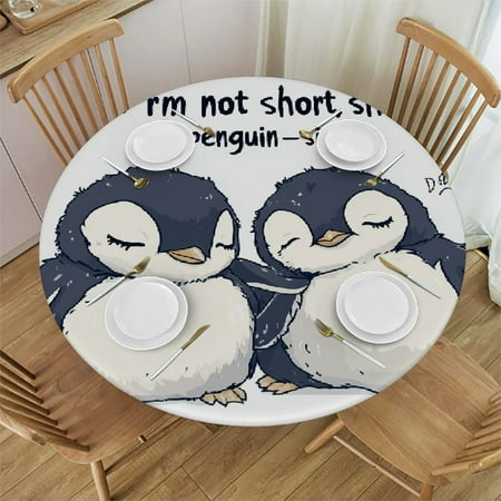 

Autua Baby Penguins Cute Waterproof Resistant Fabric Round Tablecloth Ideal for Indoor and Outdoor Use - Stain-Resistant and Easy to Clean 38 -42