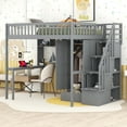 thumbnail image 2 of Churanty Full Size Loft Bed with Wardrobe and Built-in Desk, Solid Wood High Staircase Loft Bed Frame with Storage Bookshelf for Kids,Gray, 2 of 12