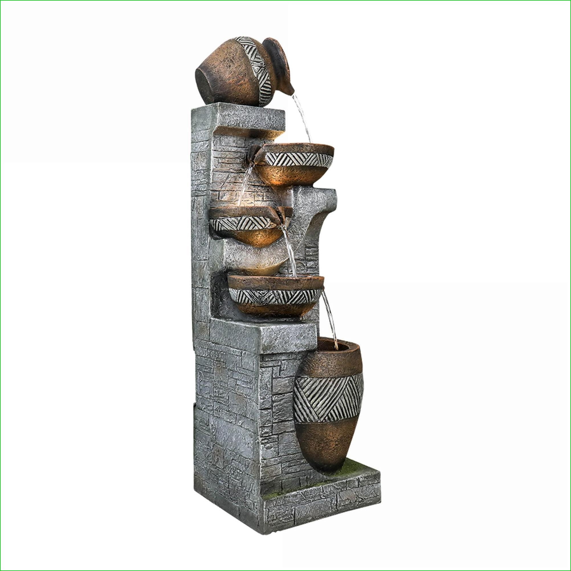 Fountains 42.5" 5-Tier Modern Waterfall Fountain, Indoor Outdoor Garden Patio Use, Weather Resistant | Resin | Tiered
