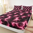 thumbnail image 5 of Manfei Futuristic Hexagon Queen Sheets, Pink Neon Honeycomb Queen Sheet Sets, Pink Black, Black Reversible 4 Pieces1 Flat Sheet + 1 Fitted Sheet + 2 Pillowcases, 5 of 6
