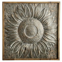 DecMode Gray Metal Sunflower Floral Wall Decor with Embossed Details