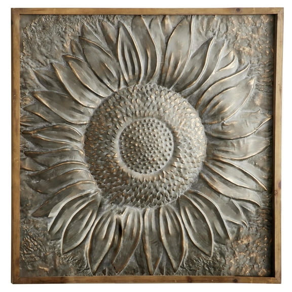 DecMode Gray Metal Sunflower Floral Wall Decor with Embossed Details