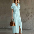 thumbnail image 5 of VBVC Women's Button Down Maxi Shirt Dress,Short Sleeve Collared Dress for Women,Ladies Summer V-Neck Work Office Sundress with Pockets,Light Blue,S-2XL, 5 of 8