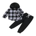 thumbnail image 1 of Boys Ripped Drawstring Pants Set with Long Sleeve Hooded Plaid Tops, 1 of 9
