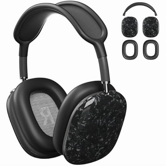 Case Cover for AirPods Max Headphones (2024/2020) Pearl Shell Texture Soft TPU Ear Cups Cover/Headband Cover/Ear Pad Case for Apple AirPods Max(USB-C),Silicone Cover Accessories,Black Pearl Shell