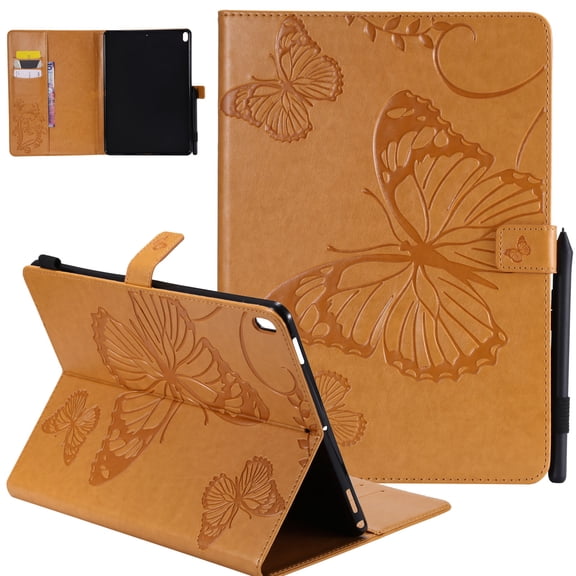 iPad 10.2" Case 8th 7th Generation, Allytech Slim Fit Folio Flip PU Leather Butterfly Embossed Smart Cover Auto Sleep Wake Protection TPU Back Cover Case for Apple iPad 10.2-inch 2020 2019, Yellow