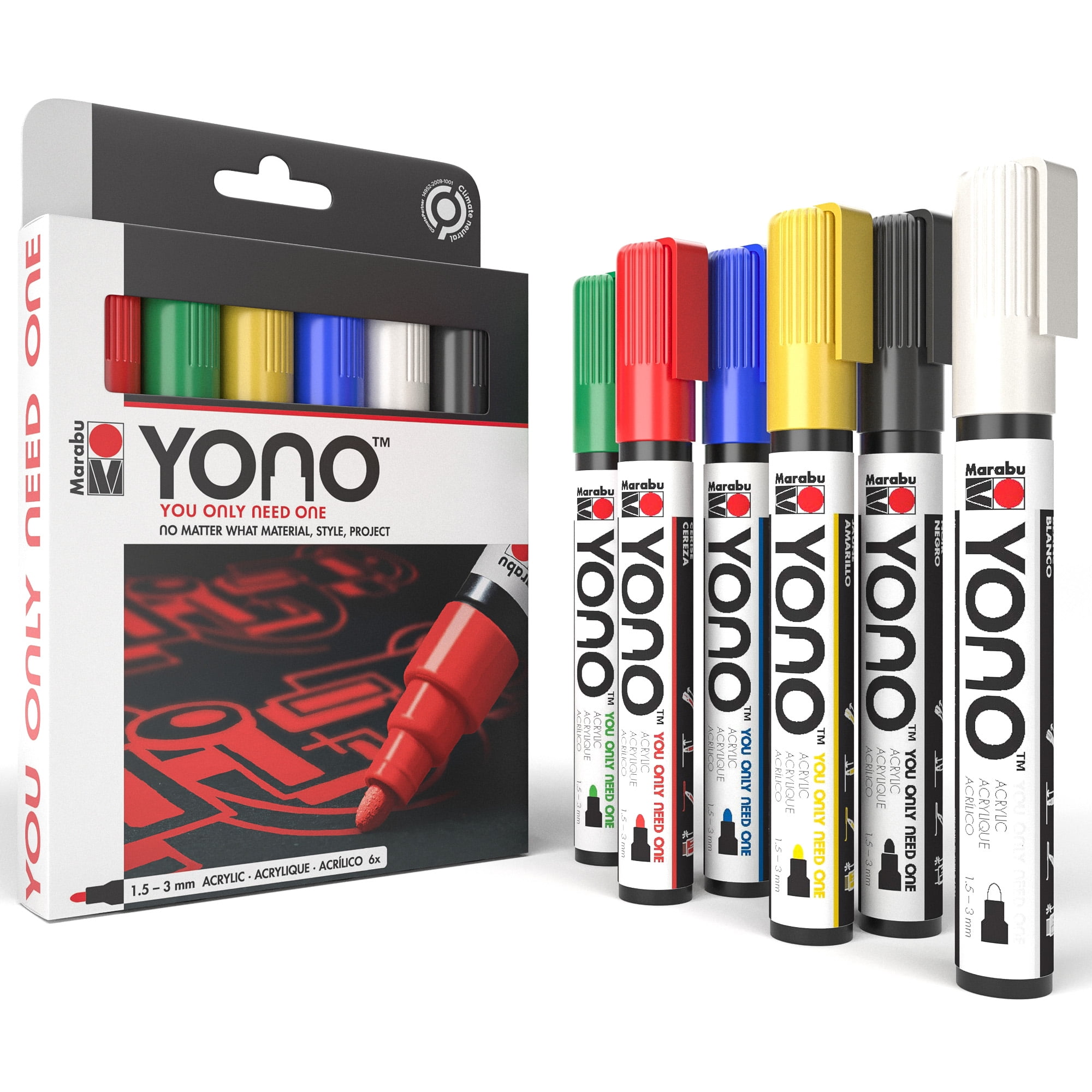 Marabu YONO Marker Set - Bullet Tip, 12 Colors, Works On Almost Any Surface