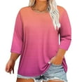 thumbnail image 2 of Htigea Women's Plus Size 3/4 Sleeve Crewneck Tshirts Gradient Color Three Quarter Sleeves Casual Top Ladies Basic Tee Hot Pink,5XL, 2 of 4