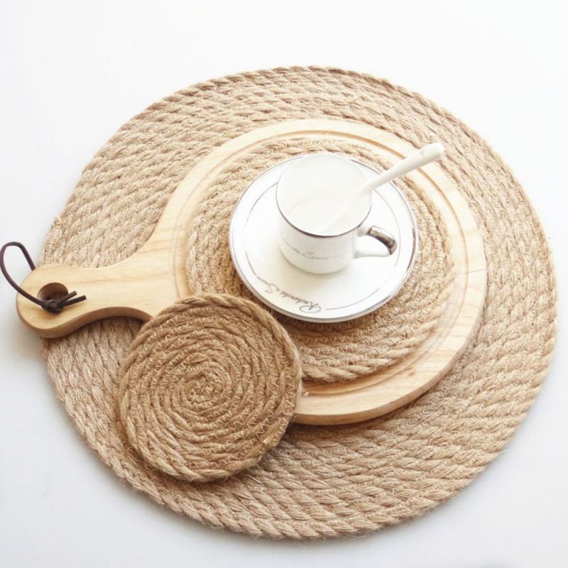 1Pcs Linen Woven Round Placemats Table Mat Heat Insulation Pad Non Slip Coasters 1Pcs Linen Woven Round Placemats Table Mat Heat Insulation Pad Non Slip Coasters