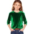 thumbnail image 1 of AWZXDE T-Shirt en Velours pour Filles à Manches 3/4, Doux, Col Rond, Hauts Décontractés pour Filles, T-Shirt de Base Confortable 3-14 Ans, 1 of 4