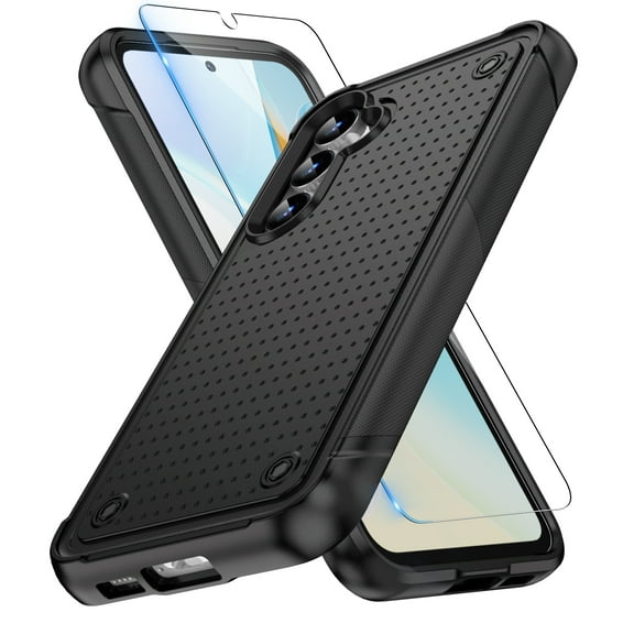 Dteck Screen Protector for Samsung Galaxy S23 FE,Shockproof Heavy Duty Dual Layer Protective Hard PC Textured Back & Soft Bumper Cell Phone Cover,Black