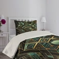 thumbnail image 2 of Ambesonne Eucalyptus Leaves Quilted Coverlet 2 Pcs, Art Deco Botany, Twin Size, Black Laurel Green Amber, 2 of 4