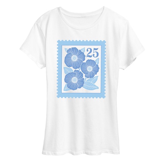 Instant Message - Flower Stamp Short Sleeve Graphic T-Shirt