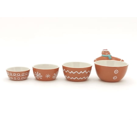Holiday Time Striped Gingerbread Man Measuring Cups  Stoneware Ceramic