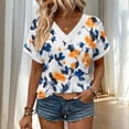 thumbnail image 4 of Odbmxy V-Neck T-Shirts Women Summer Short Sleeve Tops Women Casual Vacation Yellow Graphic Loose Soft Tops, 4 of 6