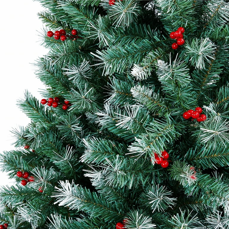 Christmas Pine Branches Red Berries Artificial Plants Snow - Temu