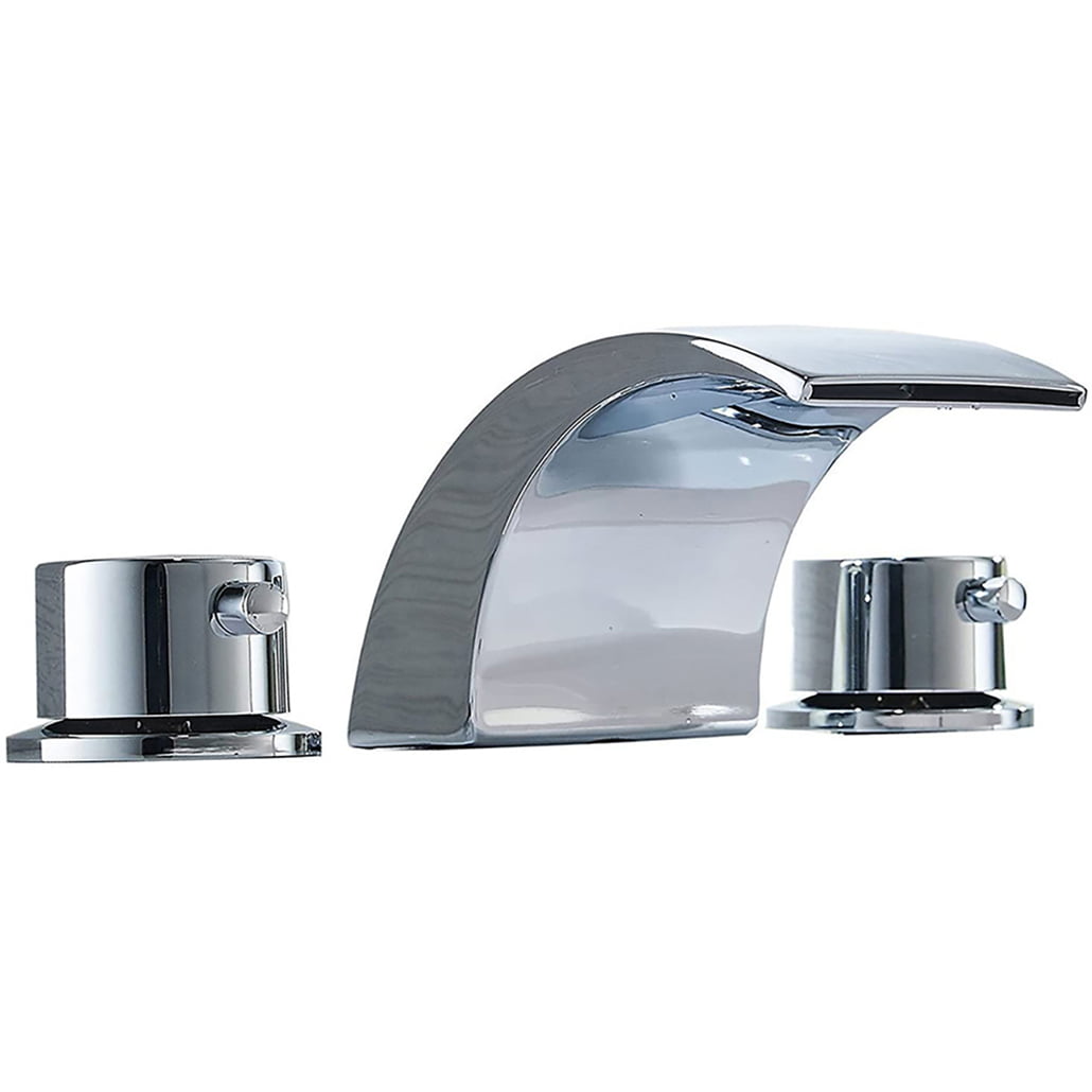Chrome Waterfall Spout LED Widespread Bathroom Faucet 3 Holes Vanity Mixer Tap 