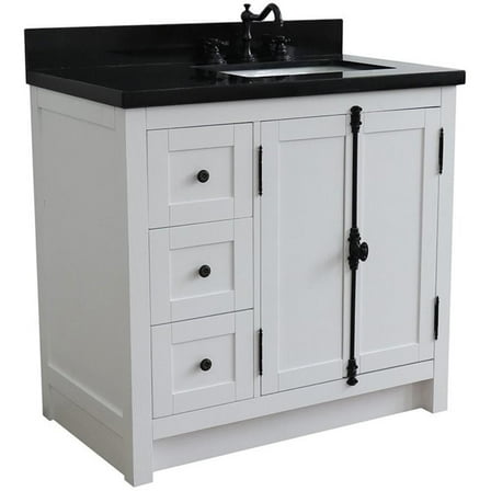 Plantation Solid Wood Single Vanity with Right Rectangle Sink in Ash/Black