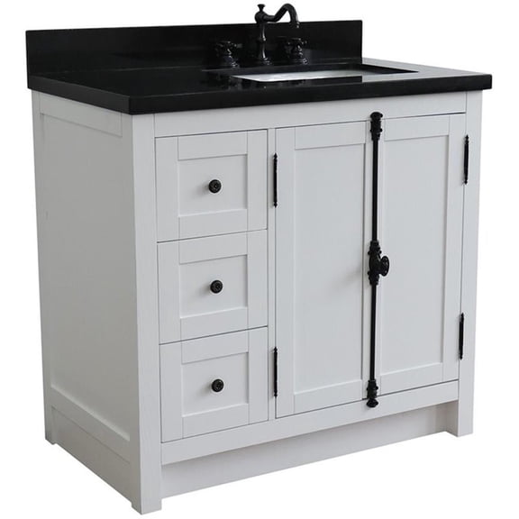 Plantation Solid Wood Single Vanity with Right Rectangle Sink in Ash/Black