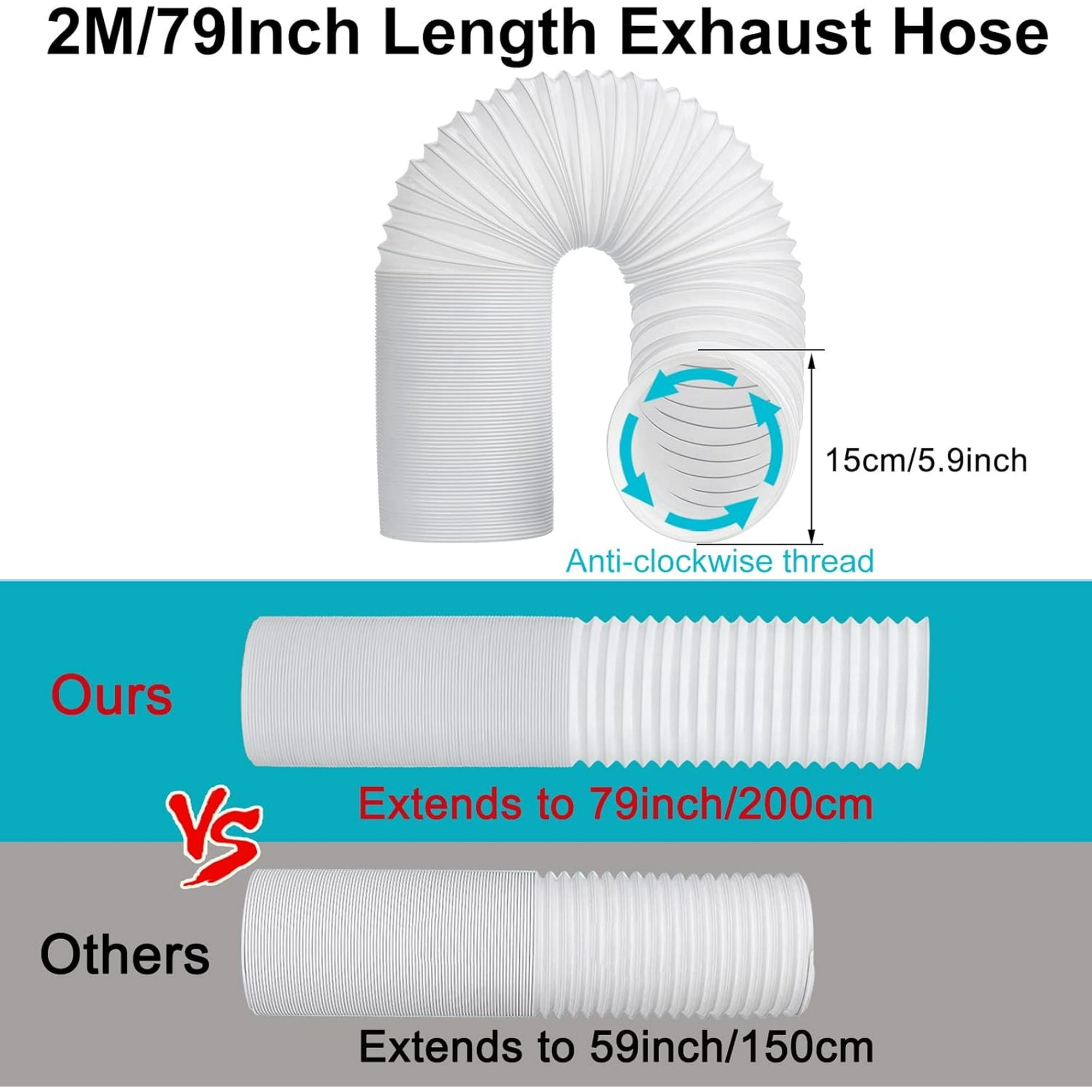 Portable AC Window Vent Kit for 5.9” Exhaust Hose, Adjustable Sliding Window Seal (Up to 79” Length), Universal Replacement Kit for Portable Air Conditioner with Coupler