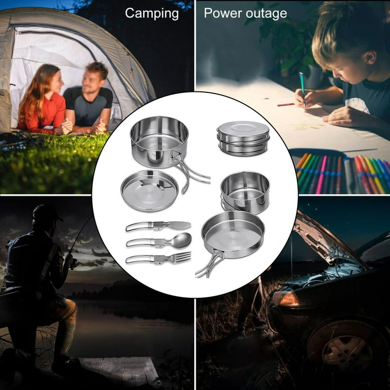 Camping Cookware Set Stainless Steel, 4-Piece Camping Pot Pan Set, 600ml and 900ml, Foldable and Stackable