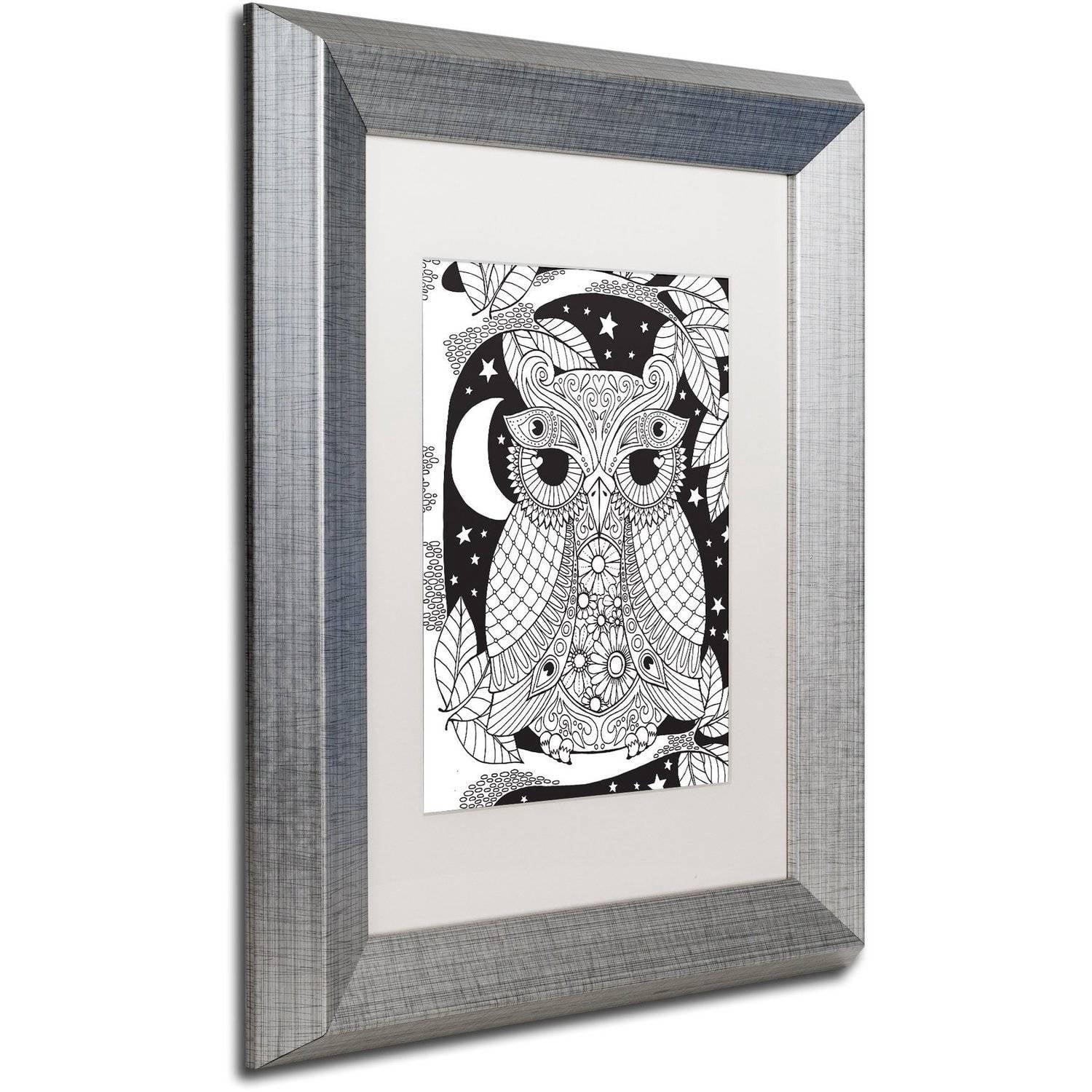 Trademark Fine Art "Owl on a Branch" Canvas Art by Hello Angel, White Matte, Silver Frame