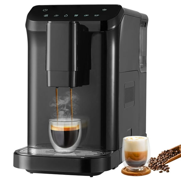 VEVOR Automatic Espresso Machine - Built-In Grinder, 15 Bar Auto Coffee Machine with 15-Level Grinding Settings, Professional Espresso Coffee Maker with 1.5L Water Tank and 180g Bean Hopper