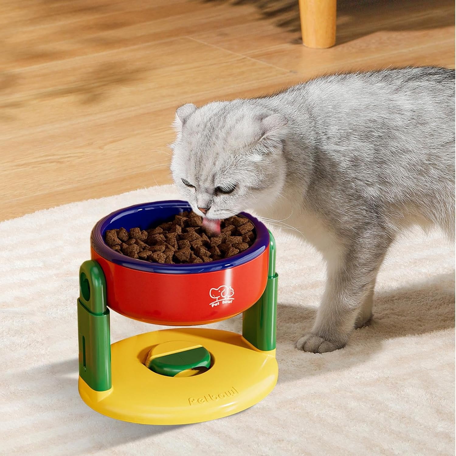Raised Pet Bowl – Adjustable Height Stand, Suction Cup Feeding Dish | Cat Dog Water Bowl Puppy Small Medium Large Dogs, Indoor Outdoor Pet Supplies Home Kitchen Feeding Accessory